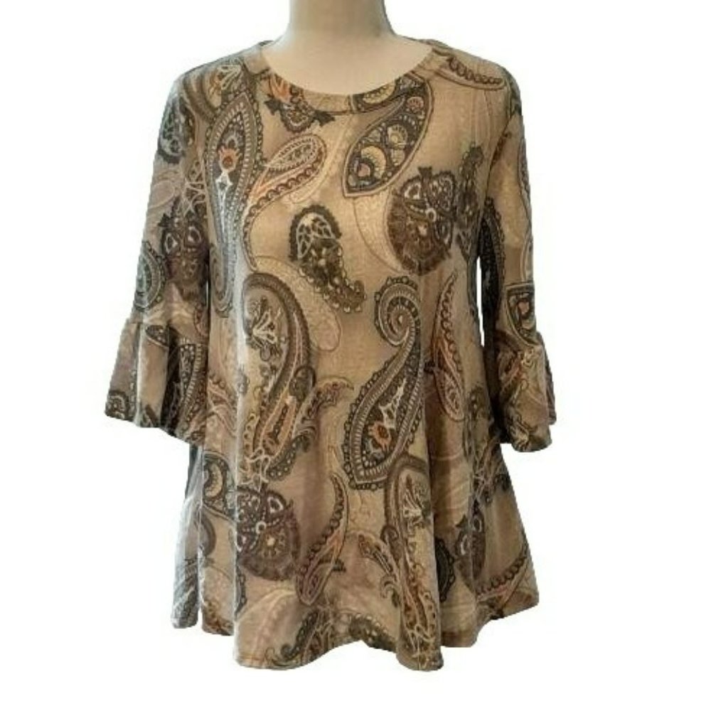 SOL R.H.R 3/4 Sleeve Paisley Top  Size M